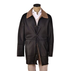 Hettabretz ISA Midnight Brown Leather Shearling Overcoat
